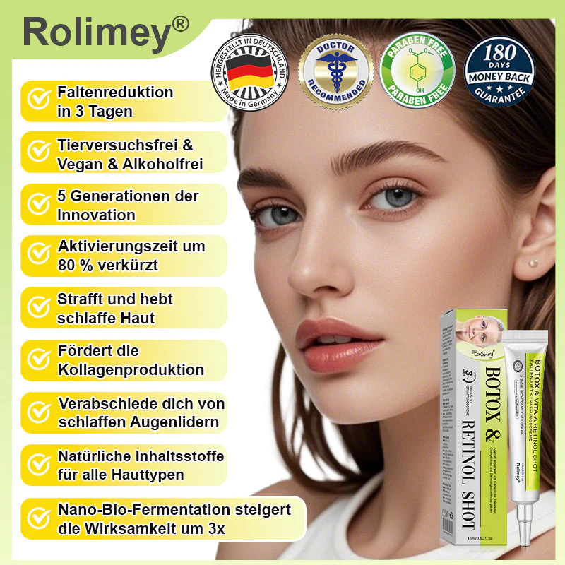Jetzt jugendliche Haut zurückgewinnen 🍀Rolimey® Botox & Vita-A Retinol Shot Falten-Lift Straffungscreme - Image 3